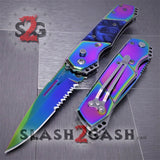 Gentleman's Titanium Rainbow Automatic Knife Serrated - 5 Colors Blue Marble