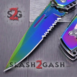 Gentleman's Titanium Rainbow Automatic Knife Serrated - Black Marble Pearl