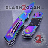 Gentleman's Titanium Rainbow Automatic Knife Serrated - Amber Brown Marble Pearl