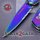 Gentleman's Titanium Rainbow Automatic Knife Serrated - Amber Brown Marble Pearl