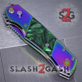 Gentleman's Titanium Rainbow Automatic Knife Serrated - 5 Colors Green Marble
