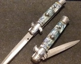 Real Damascus Godfather Stiletto Automatic Knife - Faux Abalone