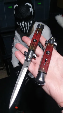 Real Damascus Godfather Stiletto Automatic Knife - Stablewood