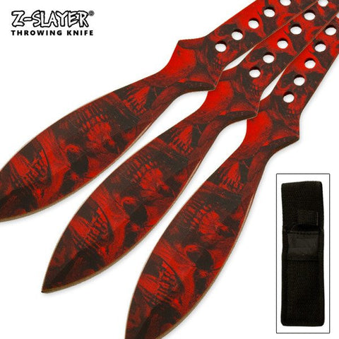9" inch Throwing Knife Set 3 PC Killer Thrower Knives Zombie Red Skull Camo