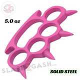 Rounded Spike Knuckle Duster Paper Weight - Pink brass knuckles with spikes