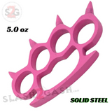 Rounded Spike Knuckle Duster Paper Weight - Pink brass knuckles with spikes