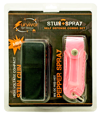 Self Defense Compact Stun Gun and Pepper Spray Combo Pack - Pink