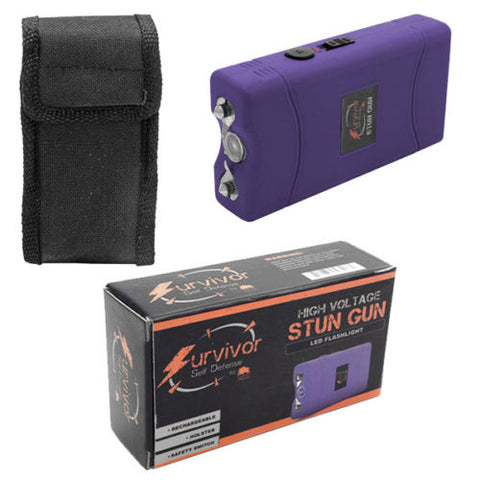 SURVIVOR High Voltage Rechargeable STUN GUN w/ LED & Holster Purple