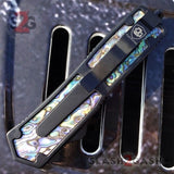 Black Scarab D/A OTF Automatic Knife Abalone Rainbow Damascus - Double Edge Switchblade S2G Tactical