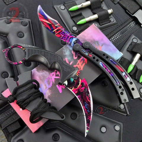 Hyper Beast 2pc Set CSGO Butterfly Knife + Elite Karambit SAVE $10 Counter Strike CS:GO