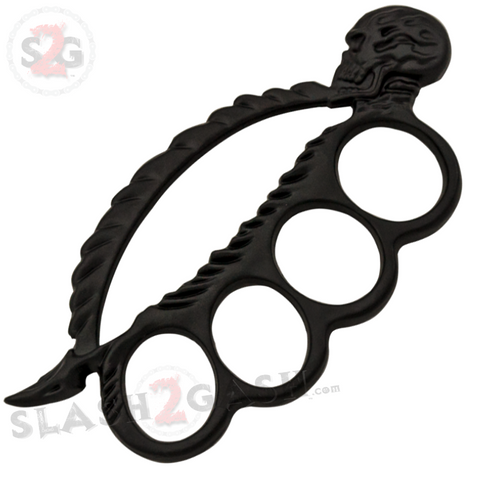 Fantasy Skull Knuckles w/ Spike Black Flames Wicked Paperweight - Solid Steel