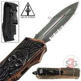Delta Force Reaper Grey Skull D/A OTF Automatic Knife 440c Double Edge Plain Silver