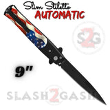 USA Flag Automatic Stiletto Switchblade Knives Pearl Slim Pocket Knife Black Blade