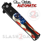 USA Flag Automatic Stiletto Switchblade Knives Pearl Slim Pocket Knife Black Blade