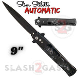 Silver and Black Marble Automatic Stiletto Switchblade Knives Pearl Slim Pocket Knife Black Blade