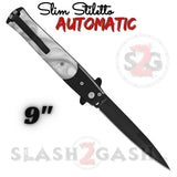 Black and White Marble Automatic Stiletto Switchblade Knives Pearl Slim Pocket Knife Black Blade