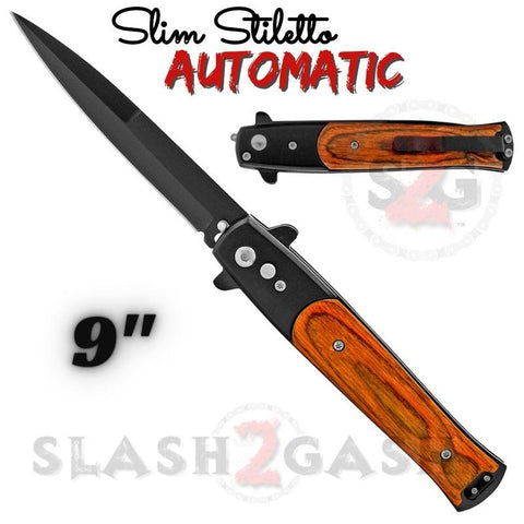 Rosewood Automatic Stiletto Switchblade Knives Pearl Slim Pocket Knife Black Blade