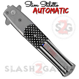Blue Line Flag Automatic Stiletto Switchblade Knives Pearl Slim Pocket Knife Silver Blade