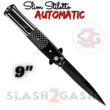 Blue Line Flag Automatic Stiletto Switchblade Knives Pearl Slim Pocket Knife Black Blade