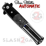 Blue Line Flag Automatic Stiletto Switchblade Knives Pearl Slim Pocket Knife Black Blade
