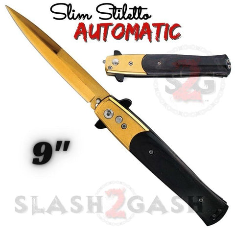 Black Ebony Wood Automatic Stiletto Switchblade Knives Pearl Slim Pocket Knife Gold Blade