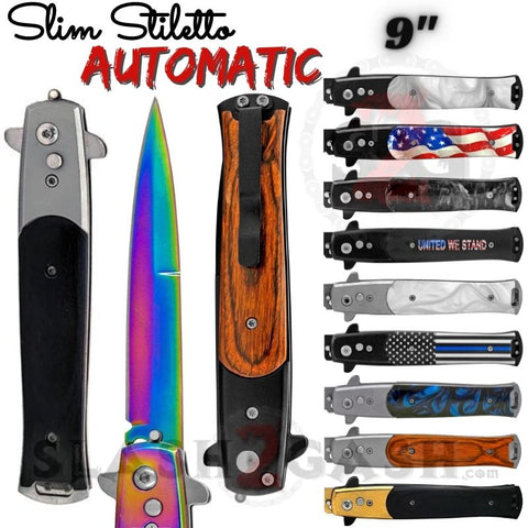 Marble Wood Pearl Pocket Knife With Clip Slim Stiletto Automatic Knives Italian Style Switchblade