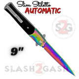 Black Ebony Wood Automatic Stiletto Switchblade Knives Pearl Slim Pocket Knife Rainbow Blade