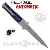 Black and Blue Marble Automatic Stiletto Switchblade Knives Pearl Slim Pocket Knife Silver Blade