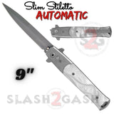 Silver and White Marble Automatic Stiletto Switchblade Knives Pearl Slim Pocket Knife Silver Blade