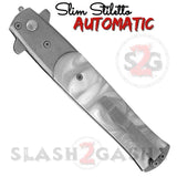 Silver and White Marble Automatic Stiletto Switchblade Knives Pearl Slim Pocket Knife Silver Blade