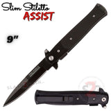 Black G10 Spring Assist Stiletto Knives Slim Pocket Knife Black Blade