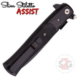 Black G10 Spring Assist Stiletto Knives Slim Pocket Knife Black Blade