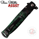 Green Marble Spring Assist Stiletto Knives Slim Pocket Knife Black Blade