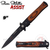 Rosewood Spring Assist Stiletto Knives Slim Pocket Knife Black Blade
