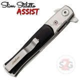 Black Pakka Wood Spring Assist Stiletto Knives Slim Pocket Knife Silver Blade