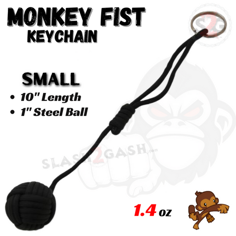 Black Monkey Fist Keychain Small Self Defense 1" Steel Ball Survival Paracord Adjustable Knot