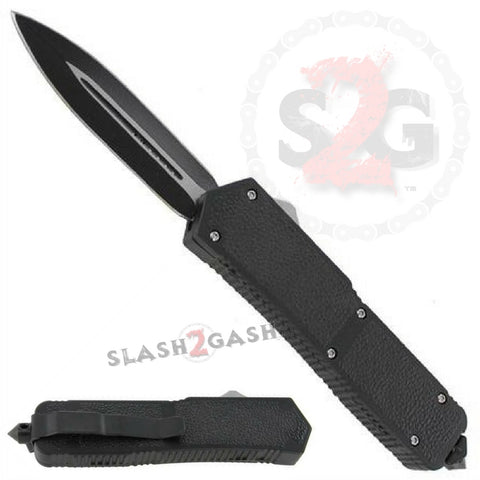 Dark Legacy OTF Dual Action Automatic Knife Black 2 Tone Double Edge