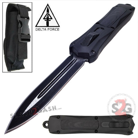 Delta Force Spartan Gladius D/A OTF Automatic Knife Black S2G Tactical - Double Edge Spear Plain