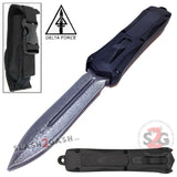 Delta Force Spartan Gladius D/A OTF Automatic Knife Black Tactical S2G - Damascus Spear Plain Edge