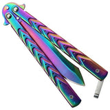 Spay Point Titanium Butterfly Knife Rainbow Balisong w/ Belt Sheath