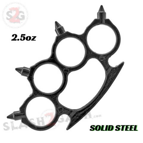 Brass Knuckles with Spikes Skull Buster Duster Steel Paper Weight - Black