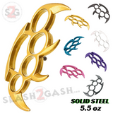 Claw Knuckle Spike Duster Bladed Paperweight Belt Buckle - Pink Purple Teal Pitted Chrome Black Gold Silver