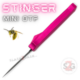 California Legal Mini Out The Front Knife Small Automatic Switchblade Key Chain Knives - Pink Stinger Black Blade