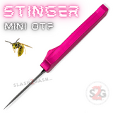 Pink California Legal Mini Out The Front Knife Small Automatic Switchblade Key Chain Knives - Stinger Black Blade