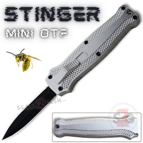 Silver Mini OTF California Legal Knife Small Automatic Switchblade Key Chain Knives - Stinger