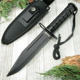 Survivor Hunting Knife Black Tactical Rambo Style w/ Survival Kit