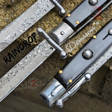 Automatic Switchblade Knives Buffalo Horn Damascus Swing Guard Italian Style 9 Inch Italy Swinguard Stiletto Knife