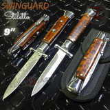 Automatic Switchblade Knives Raindrop Real Damascus Exotic Snakewood Teardrop Swing Guard Italian Style 9 Inch Italy Swinguard Stiletto Knife