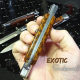 Automatic Switchblade Knives Raindrop Real Damascus Exotic Snakewood Teardrop Swing Guard Italian Style 9 Inch Italy Swinguard Stiletto Knife