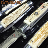 Automatic Switchblade Knives Raindrop Real Damascus Stag Antler Teardrop Swing Guard Italian Style 9 Inch Italy Swinguard Stiletto Knife